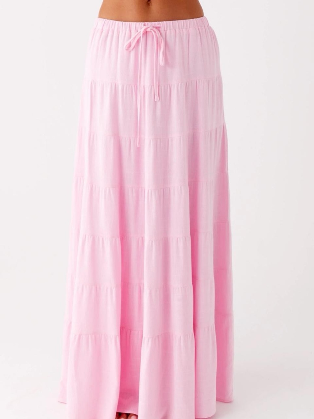 Light Pink Tiered Maxi Skirt with Drawstring Waist